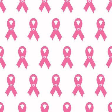 Pembe kanser kurdeleli kusursuz bir desen. Meme Kanseri Farkındalığı Ayı pembe ve beyaz arka plan. Kanser kurdele sembolü. Kanser önleme, kadın sağlık desteği. El çizimi vektör illüstrasyonu