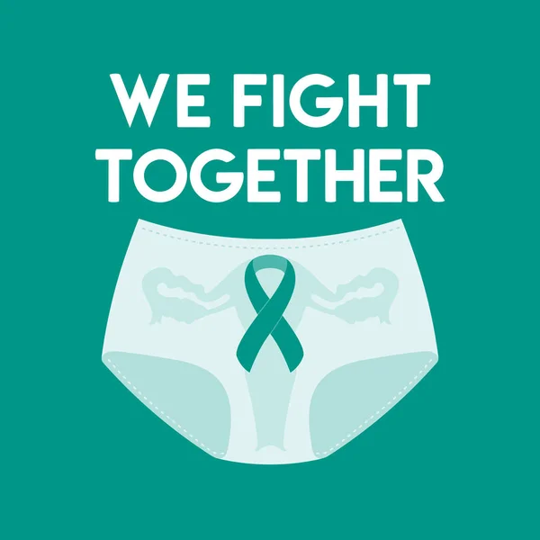 卵巣および保健がん啓発月間イラスト ティールガンリボンと一緒に パンティーのフレーズと戦います がん予防と女性の医療ベクターのイラスト ロイヤリティフリーのストックイラスト