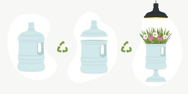 Yükselen elementlerin şeması. Sürahi suyun nasıl yükseltileceğini. El yapımı ve DIY ikincil kullanım. Ekolojik, makul tüketim ve sürdürülebilir yaşam konsepti. El çizimi vektör illüstrasyonu.