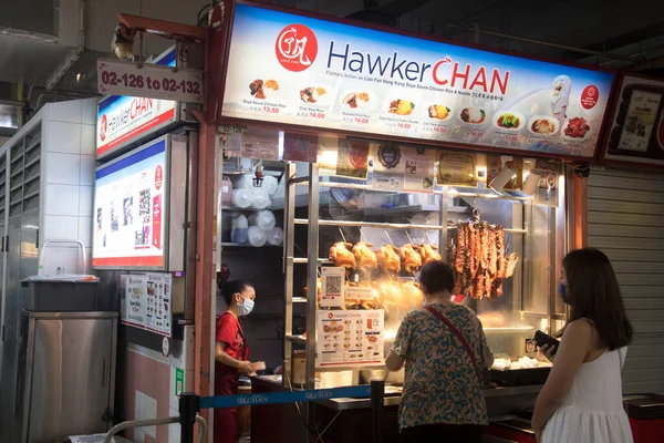 Singapur Września 2022 Sos Sojowy Kurczaka Makaronu Hongkongu Chinatown Singapur — Zdjęcie stockowe