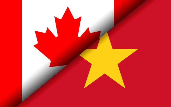 Bandeiras Canadá Vietnã Divididas Diagonalmente Renderização — Fotografia de Stock