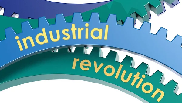 Revolución Industrial Sobre Engranajes Azules Aislados Renderizado —  Fotos de Stock