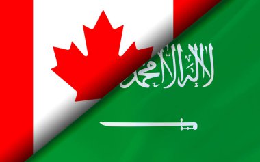 Kanada ve Suudi Arabistan bayrakları çapraz olarak bölündü. 3B görüntüleme
