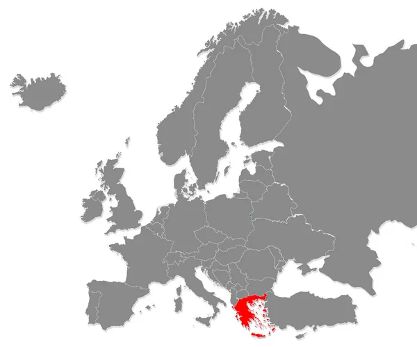 Карта Греції Виділена Червоним Кольором Карті Європи Рендеринг — стокове фото