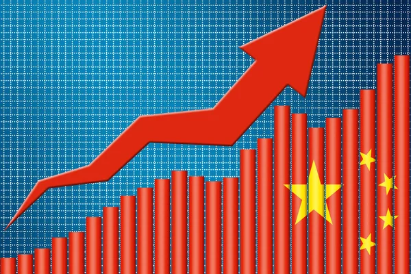 矢印とフラグ 3Dレンダリングと中国の成長チャートの経済 — ストック写真