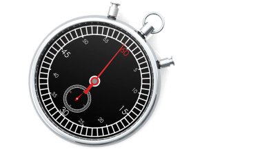 Stopwatch beyaz arkaplanda izole edildi, 3 boyutlu görüntüleme