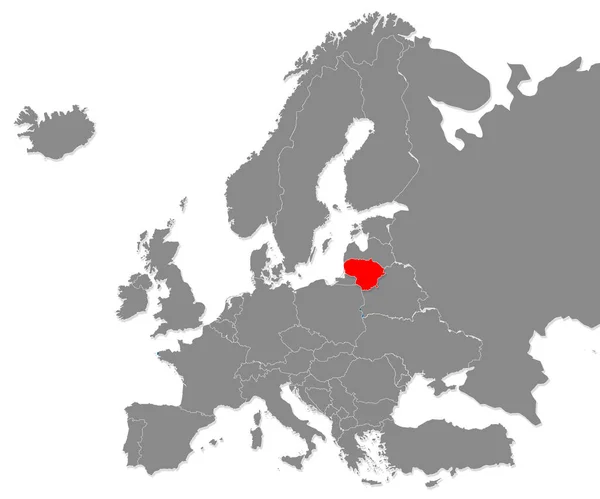 Карта Литвы Выделена Красным Карте Европы Рендеринг — стоковое фото