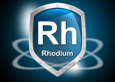Kimyasal element Rodyum bir kalkan üzerinde, 3D görüntüleme