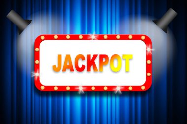 Mavi perdeli, 3 boyutlu pankartta büyük ikramiye.