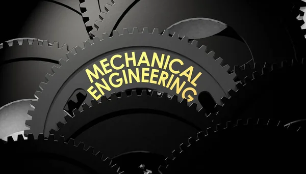 Cogwheel Com Texto Engenharia Mecânica Cena Escura Renderização — Fotografia de Stock