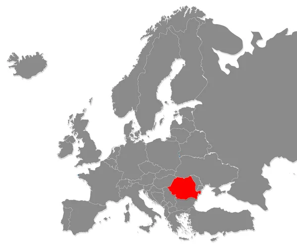 Карта Румунії Виділена Червоним Кольором Карті Європи Рендеринг — стокове фото