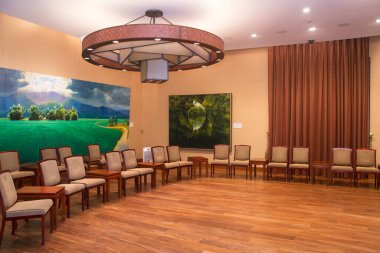 Taipei, Tayvan - 3 Aralık 2022: Taipei 'de bulunan Başkanlık Ofisi binasının içindeki toplantı odası. Başkanlık Ofisi Binası, Tayvan 'da Çin Cumhuriyeti cumhurbaşkanının iş yeridir.