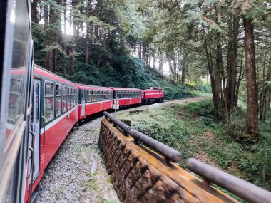 Alishan, Tayvan - 7 Aralık 2022: Alishan Ulusal Sahne Bölgesi 'ndeki orman treni. Orman Treni turistler için en popüler etkinliklerden biri olan klasik bir tren..