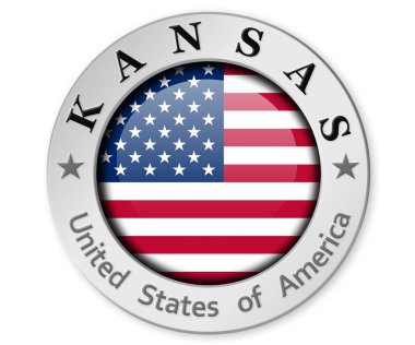 Silver badge with Kansas and USA flag, 3d rendering