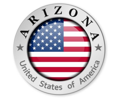 Silver badge with Arizona and USA flag, 3d rendering