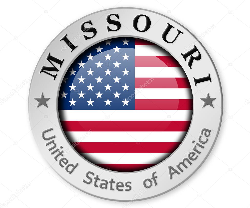 Silver badge with Missouri and USA flag, 3d rendering
