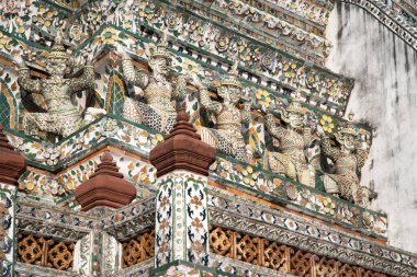 Decorative elements on facade of Wat Arun, Temple of Dawn in Bangkok, Thailand.