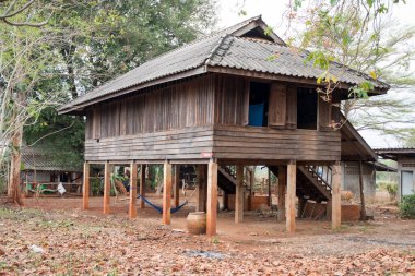 Kanchanaburi, Thailand- 16 Feb, 2023: Exterior of classic village house in Thai Style.