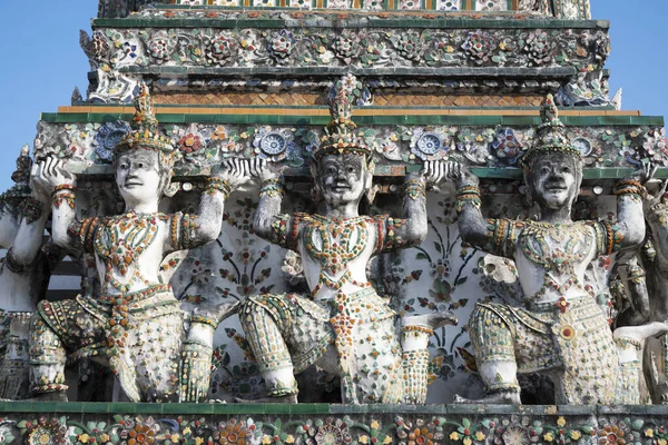 Dekorative Elemente Der Fassade Des Wat Arun Tempel Der Morgenröte — Stockfoto