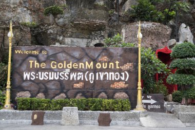 Bangkok, Thailand- 17 Feb, 2023: Golden Mount or Wat Saket during day time. It is an Ayutthaya-era shrine with a gleaming gold chedi in Bangkok