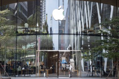 Bangkok, Thailand- 17 Feb, 2023: Apple Store with Apple logo in Bangkok at Central World. It is the 2nd Apple Flagship store in Thailand