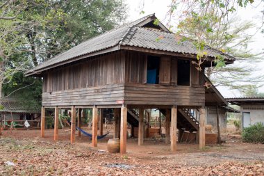 Kanchanaburi, Thailand- 16 Feb, 2023: Exterior of classic village house in Thai Style.