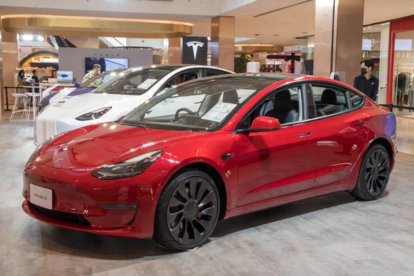 Bangkok Thailand Feb 2023 Електричні Автомобілі Tesla Виставляються Виставковому Майданчику — стокове фото