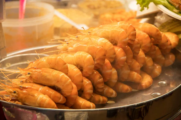 Delicious Steamed Prawns Shrimps Street Market Food Court Bangkok — Stock Fotó