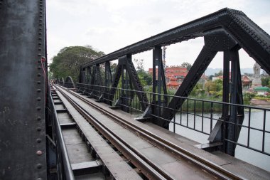 Kanchanaburi , Thailand- 16 Feb, 2023: View of River Kwai Bridge or Death railway bridge in Kanchanaburi, Thailand. It was part of the meter-gauge railway constructed by the Japanese during WW 2