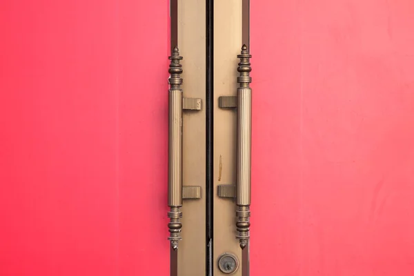 Punho Porta Metal Porta Vermelha Condição Próxima — Fotografia de Stock