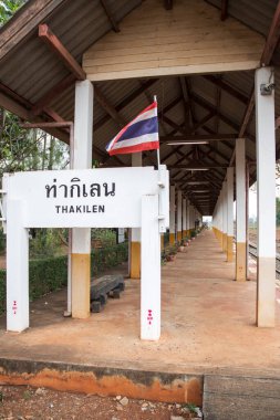 Thakilen, Thailand- 16 Feb, 2023: View of Tha Kilen railway station in Thailand. Tha Kilen Train Station holds significant relevance in Thai history, more specifically with the construction of the Death Railway.
