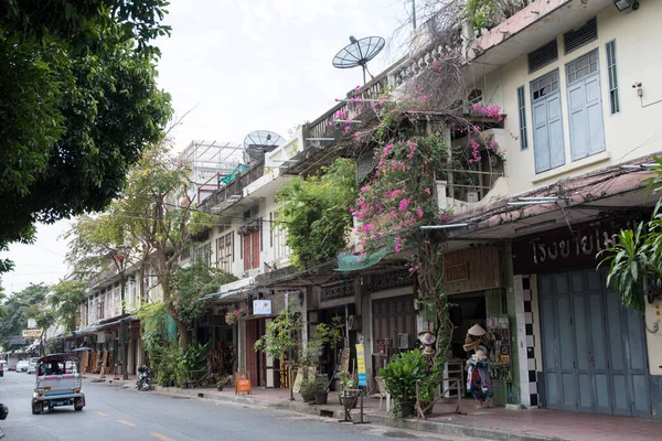 Bangkok Tailandia Feb 2023 Casas Tiendas Únicas Con Hermosas Flores — Foto de Stock