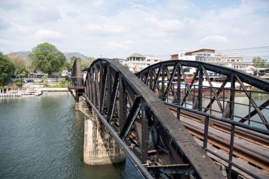 Kanchanaburi , Thailand- 16 Feb, 2023: View of River Kwai Bridge or Death railway bridge in Kanchanaburi, Thailand. It was part of the meter-gauge railway constructed by the Japanese during WW 2