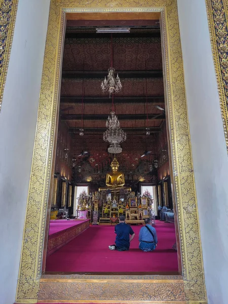 Bangkok Tajlandia Lut 2023 Złoty Posąg Buddy Phra Ubosot Wat — Zdjęcie stockowe