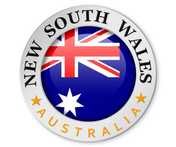 带有新南威尔士州和澳大利亚国旗的银徽 3D渲染 — 图库照片