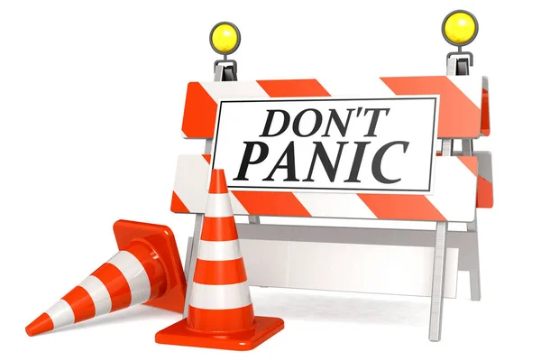 Panic Sign Barricade Traffic Cones Rendering — Stock Photo, Image
