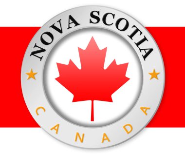 Üzerinde Nova Scotia ve Kanada bayrağı olan gümüş rozet.