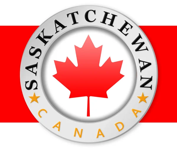 Emblema Prata Com Saskatchewan Bandeira Canadá Renderização — Fotografia de Stock