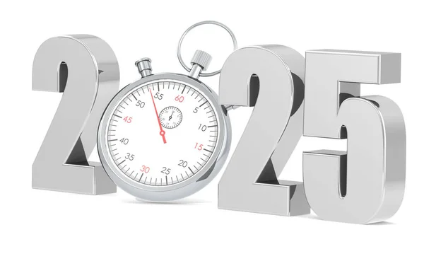 Jaar 2025 Met Stopwatch Geïsoleerd Rendering — Stockfoto