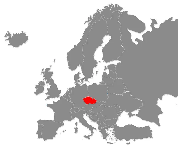 Mapa České Republiky Zvýrazněná Červeně Mapě Evropy Vykreslování — Stock fotografie