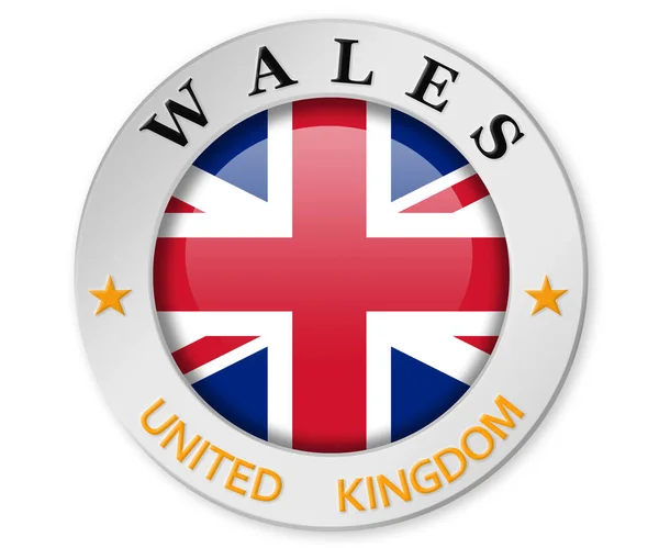 银质徽章 威尔士和联合王国国旗 3D渲染 — 图库照片