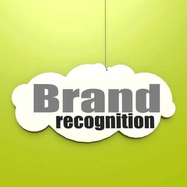 Brand Recognition Word White Cloud Green Background Rendering — Stock Photo, Image