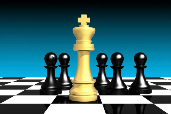 Golden Check King Black Pawns Rendering — Stock Photo, Image
