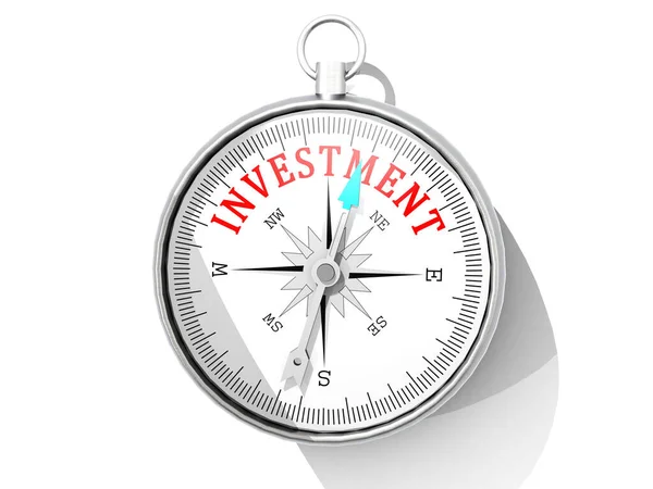 Investiční Slovo Vytištěné Izolovaném Kompasu Vykreslování — Stock fotografie