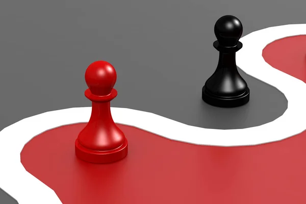 Červený Černý Šachový Pěšák Rozdělený Dva Vykreslování — Stock fotografie