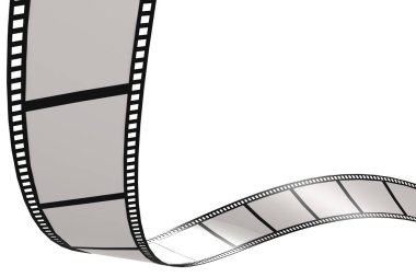 Film şeridi beyaz arkaplanda izole edildi, 3 boyutlu görüntüleme
