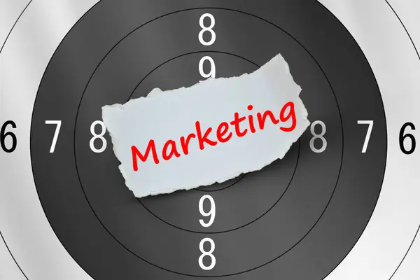 Marketing Word White Paper Arrow Target Board Rendering — Stock Photo, Image