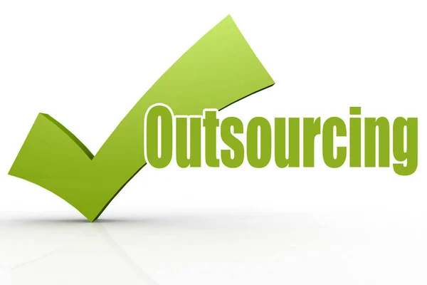 Outsourcing Word Green Checkmark Rendering — Stock Photo, Image