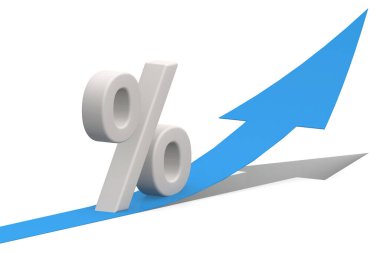 Yüzde işaretli mavi ok, 3d oluşturma