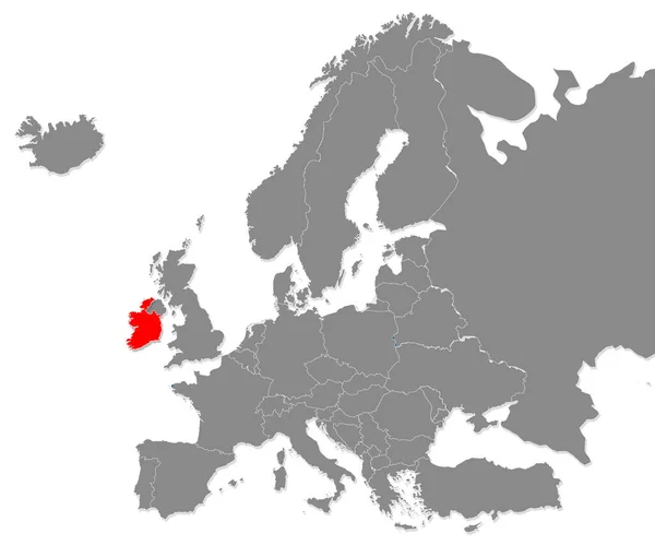 Карта Ирландии Отмечена Красным Карте Европы Рендеринг — стоковое фото